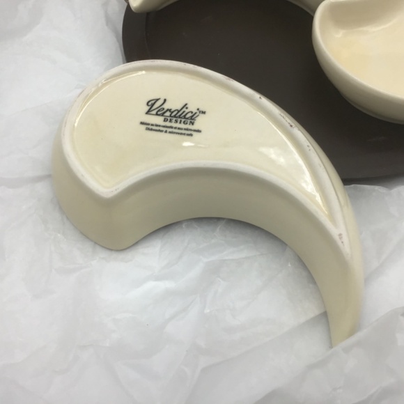 Verdici Design Italian porcelain serving dish with a wooden tray and metal hand - Picture 4 of 8